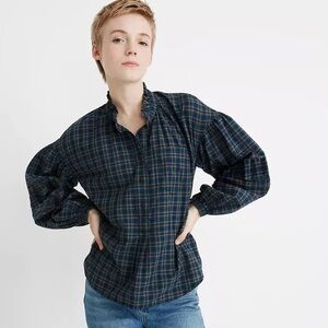 Madewell Plaid Ruffleneck Popover Top Blouse button down size small